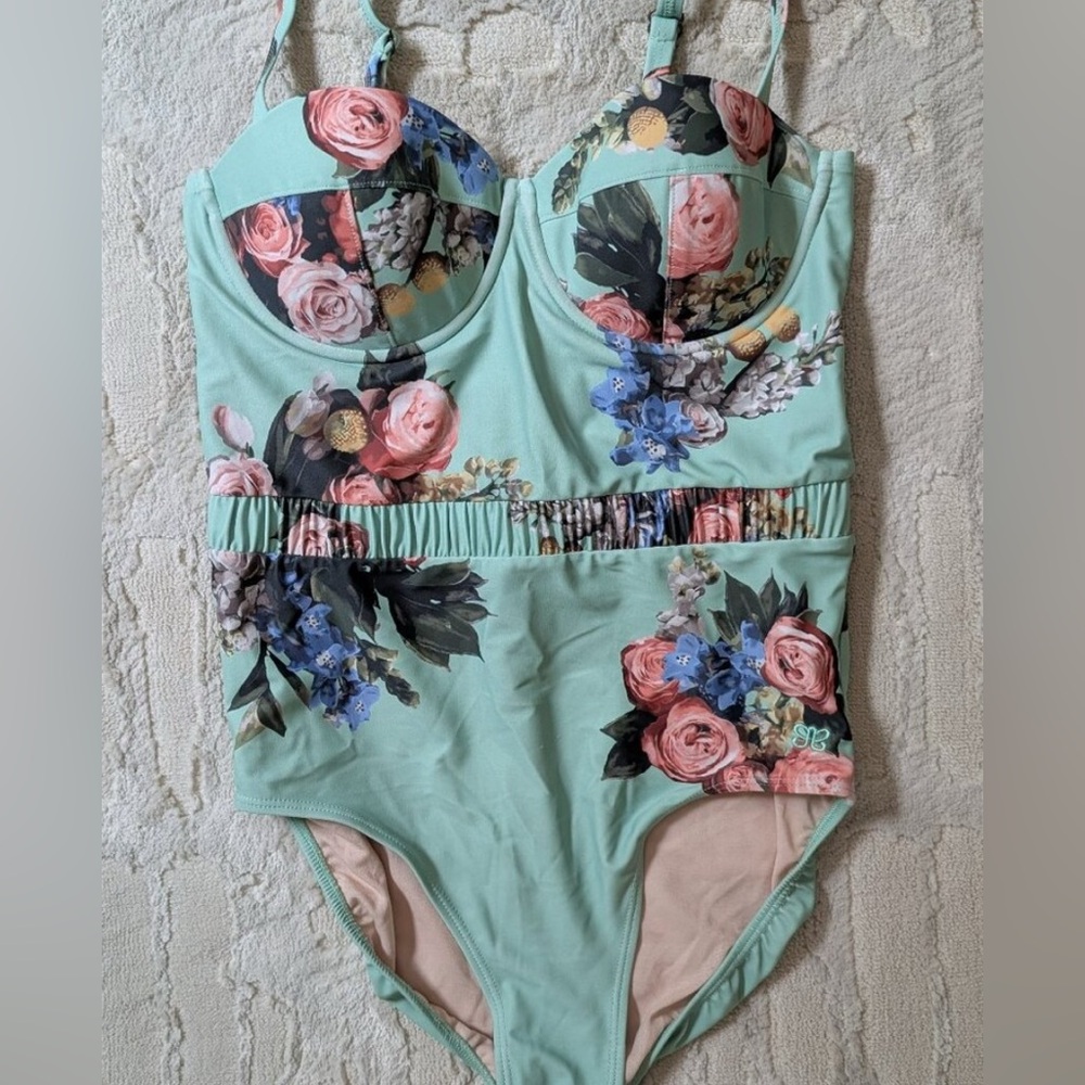 Albion Rose Mint One Piece Swimsuit, Size S
